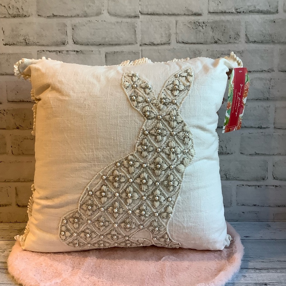 Spring Gatherings Beaded Bunny Pillow-18” x 18”